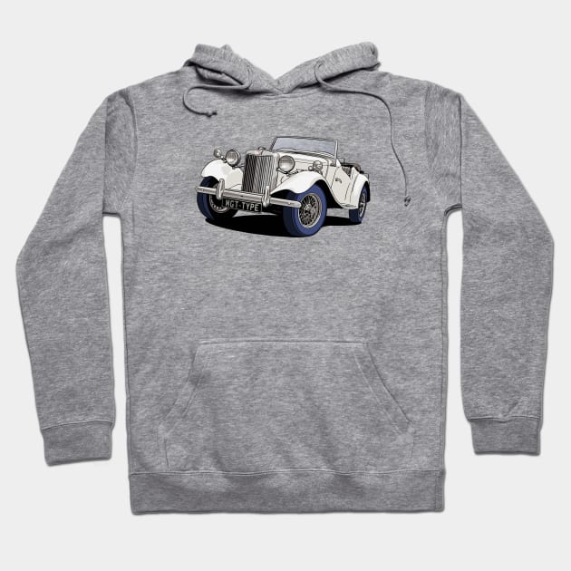 MG T-Type Classic British Sports Car in white Hoodie by Webazoot